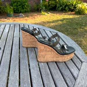 New Nine‎ West Rapps size 8.5 Black Cork Wedge Chunky Sandals y2k summer jelly